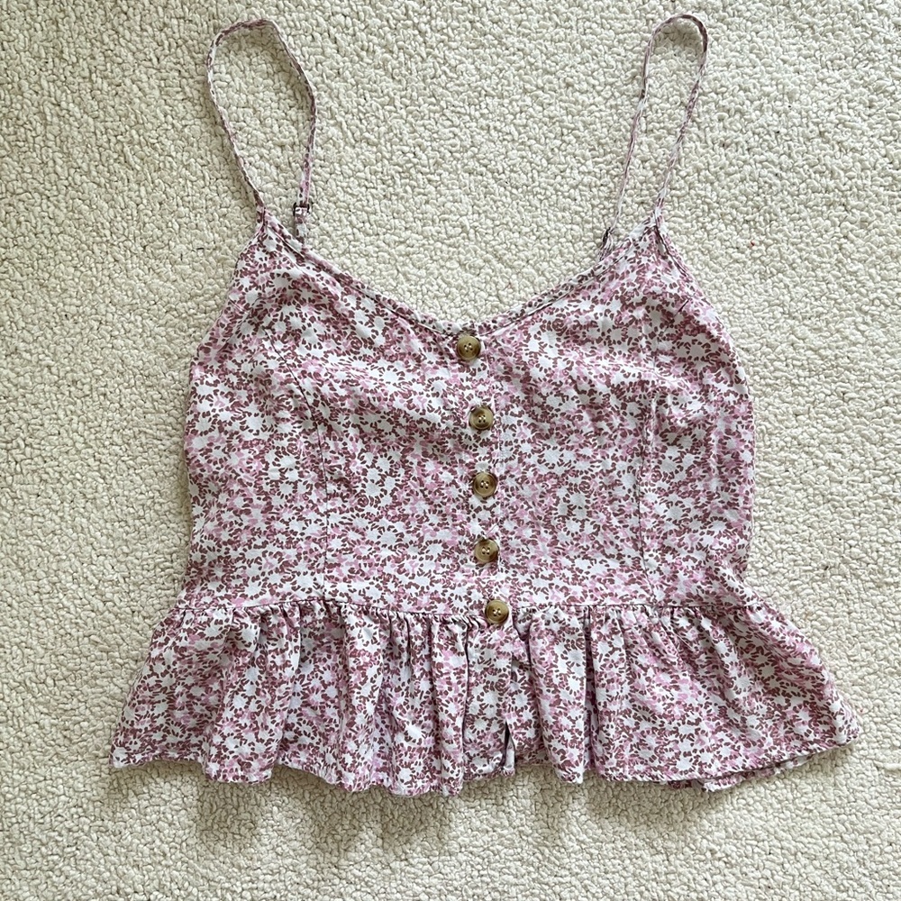 Japan Floral Button-Down romantic feminine Floral summer Camisole Top L
